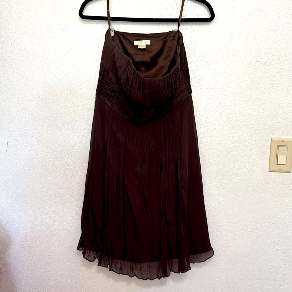 Ann Taylor silk chiffon strapless dress rich brown size 6 - Picture 5 of 7